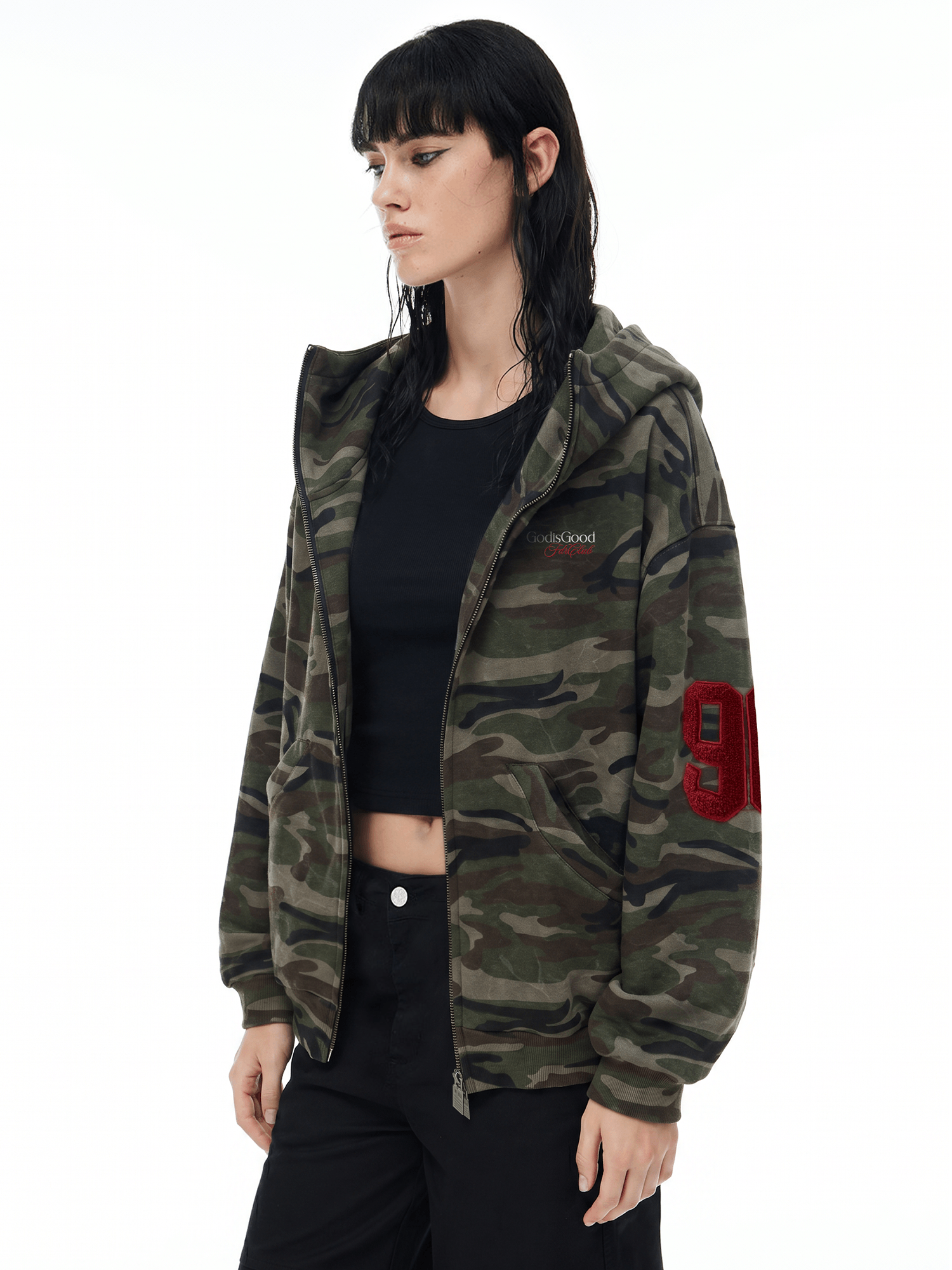 Cloud Camo Zip Hoodie - Fabric Texture & Stitching Detail - Streetwear Aesthetic | FDR Studios
