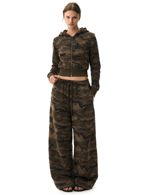 Camo Strasssteine Crop-Hoodie und Cargo-Sweathosen