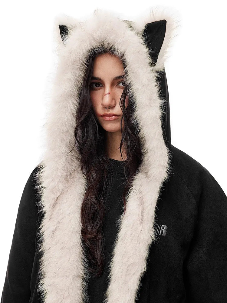 Cyber Kitty Leopard Fur Jacket - Side Angle & Silhouette Detail - Streetwear Aesthetic | FDR Studios