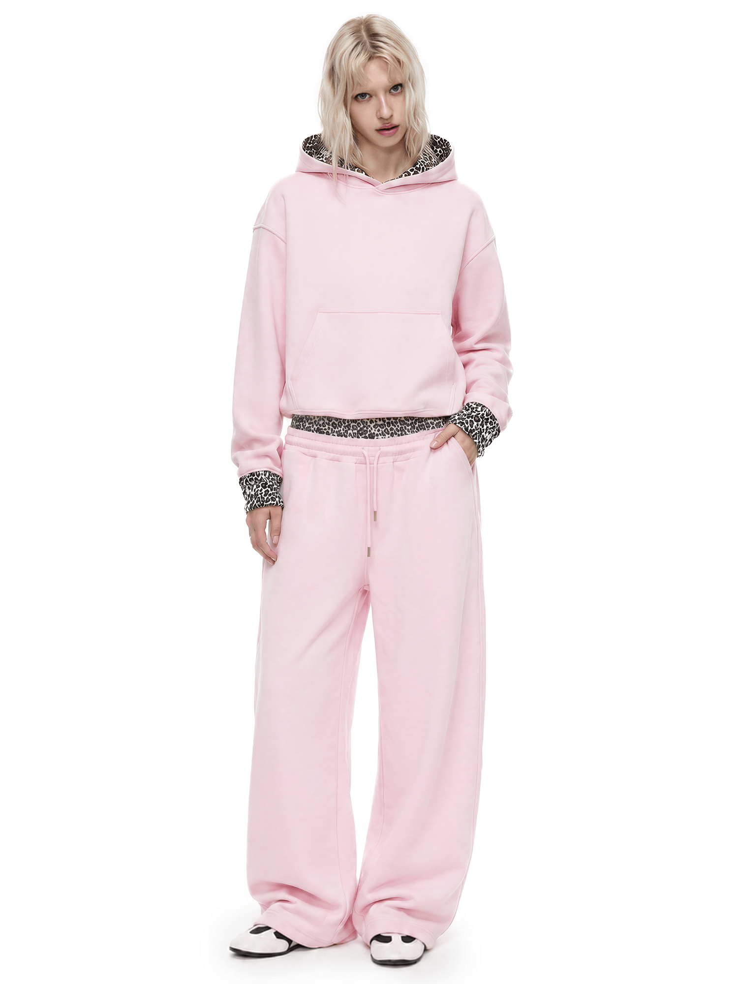 Leopard Double Waist Sweatpants - Side Angle & Silhouette Detail - Oversized Baggy Fit | FDR Studios