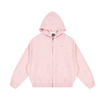 Front flat lay view of light pink confetti star oversized zip up hoodie