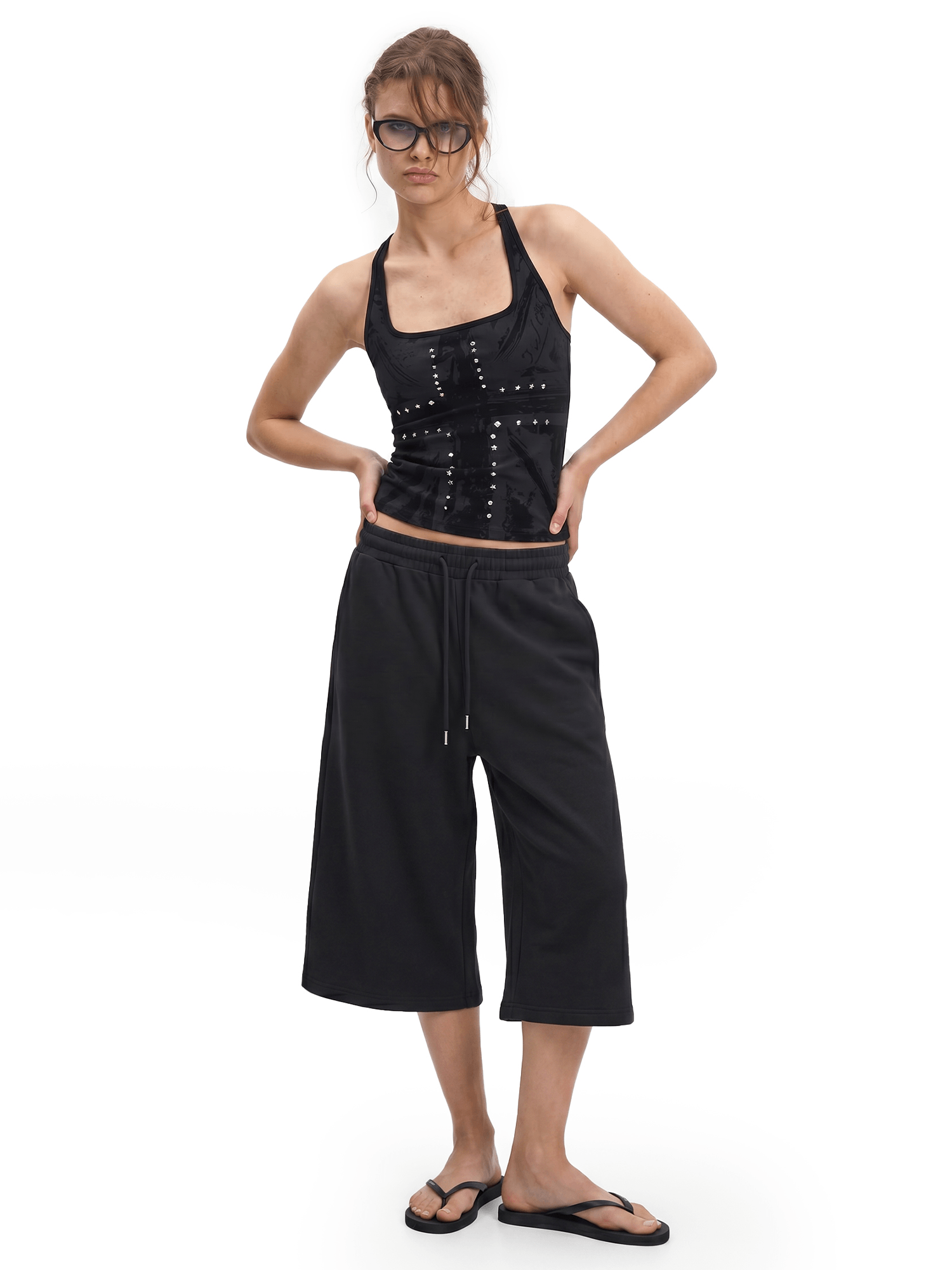 Cross Rhinestone Racerback Tank - Back Profile & Fit Detail - Gothic Aesthetic | FDR Studios