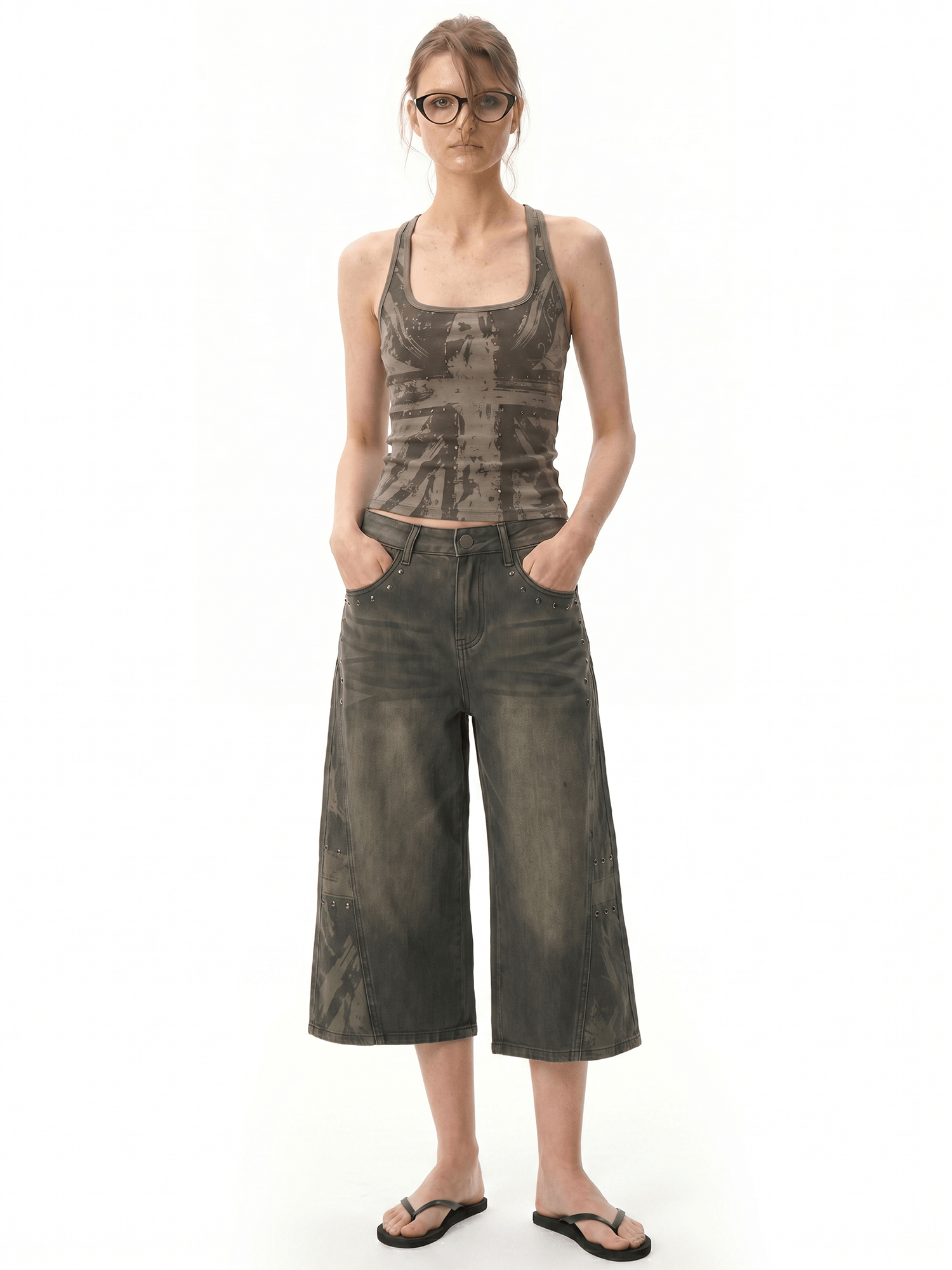 Cross Rhinestone Racerback Tank - Back Profile & Fit Detail - Gothic Aesthetic | FDR Studios