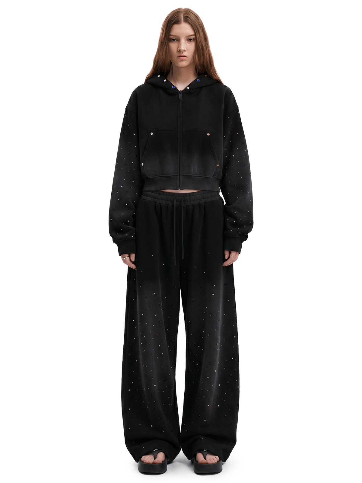 Crystal Stud Acid Hoodie&Sweatpants