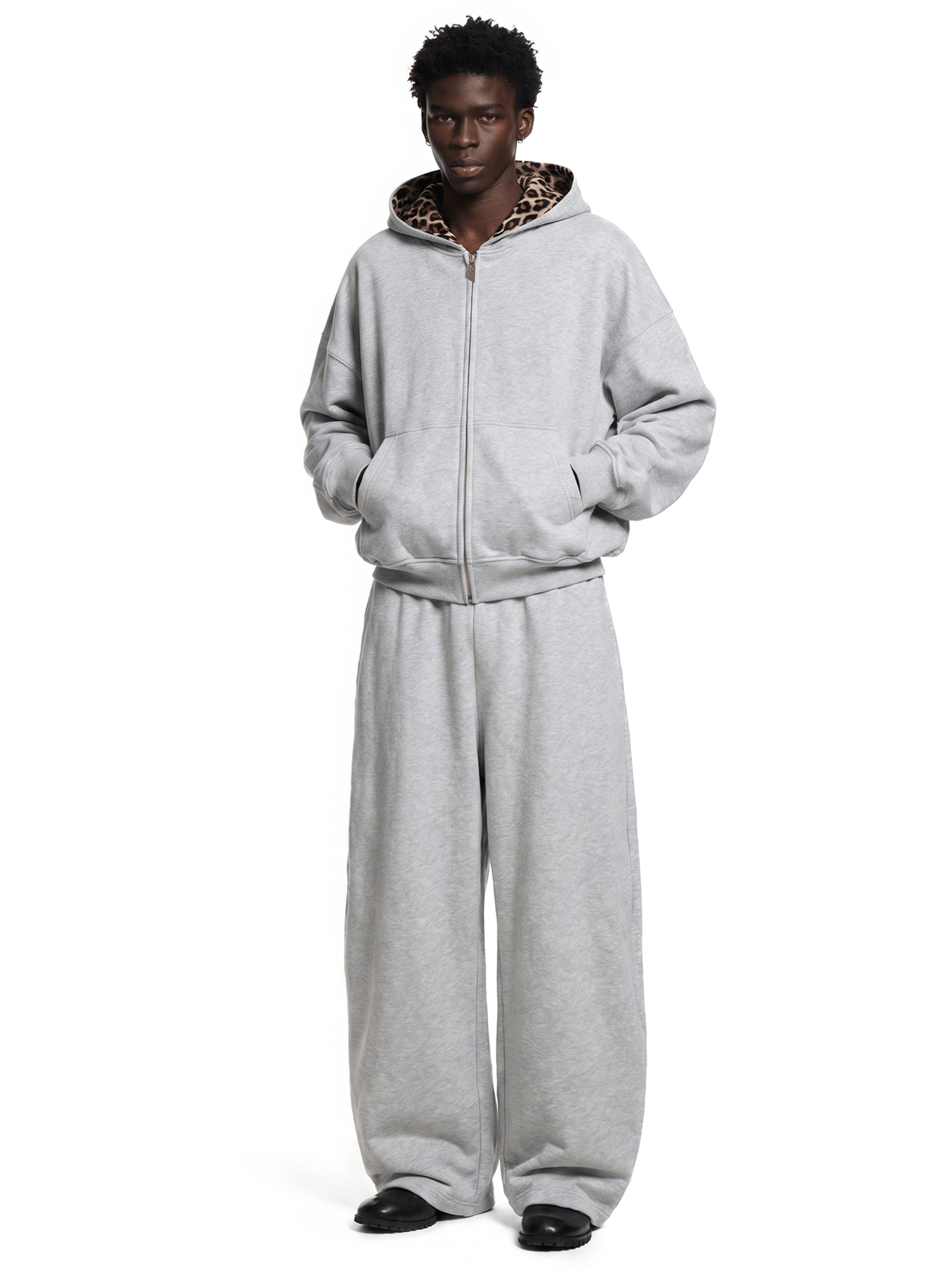 Side angle perspective of DIY Cut-Away Zip Hoodie in Light Gray Hoodie - FDR