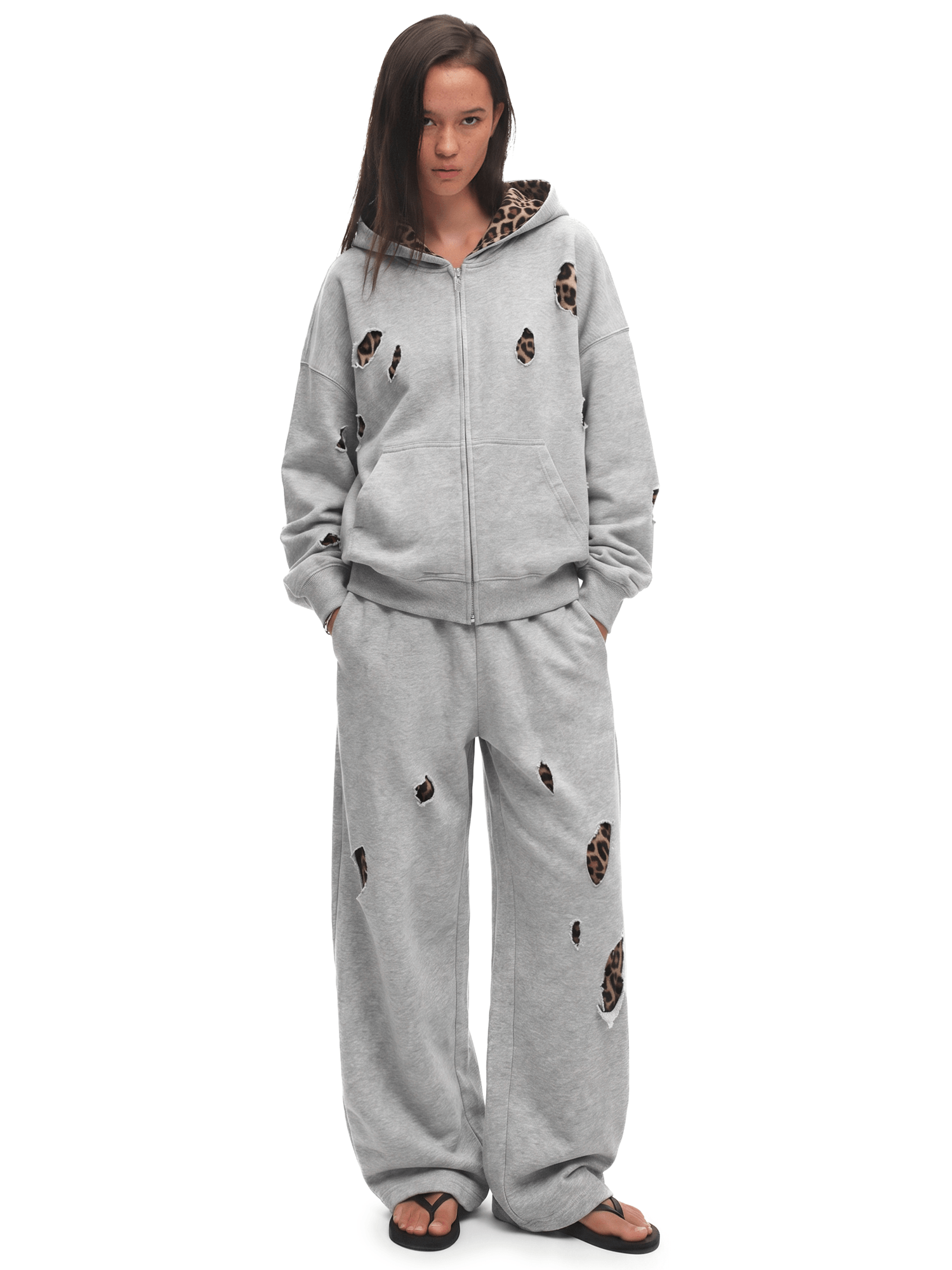 Cut-Away Leopard Zip Hoodie & Sweatpants