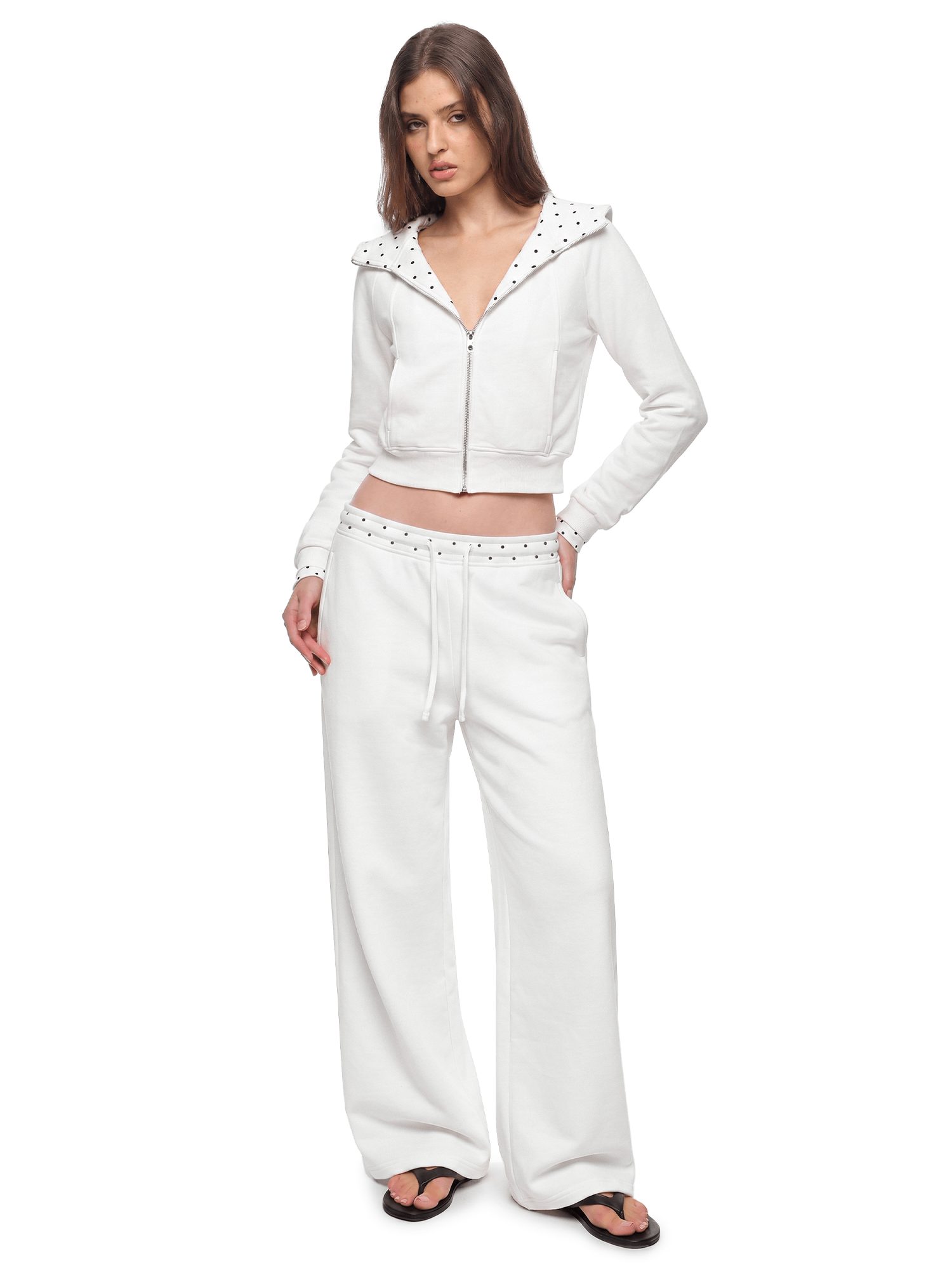 Polka Dot Cropped Hoodie, Baggy Sweatpants - Fabric Texture & Stitching Detail - Streetwear Aesthetic | FDR Studios