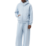 FDR coastal aesthetic light blue oversized zip hoodie and matching wide-leg trackpants, luxury minimalist unisex loungewear set.
