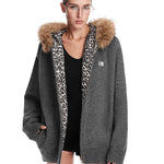 FDR Studios charcoal grey high-street oversized hoodie with leopard lining and fur hood.