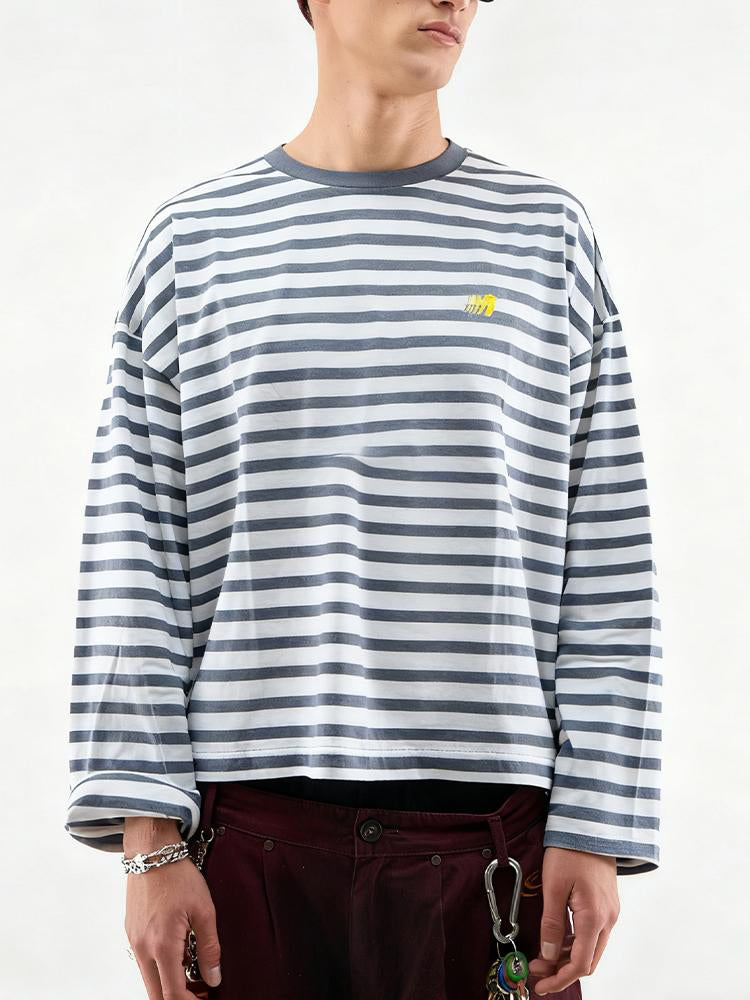 HypeCord light blue and white fine striped men’s long-sleeve tee, loose fit.