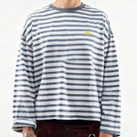 HypeCord light blue and white fine striped men’s long-sleeve tee, loose fit.