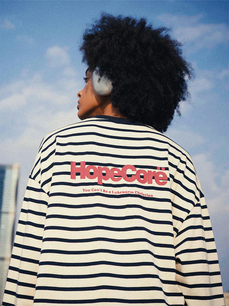 Flat lay professional shot of HypeCord black and white fine striped sweatshirt.