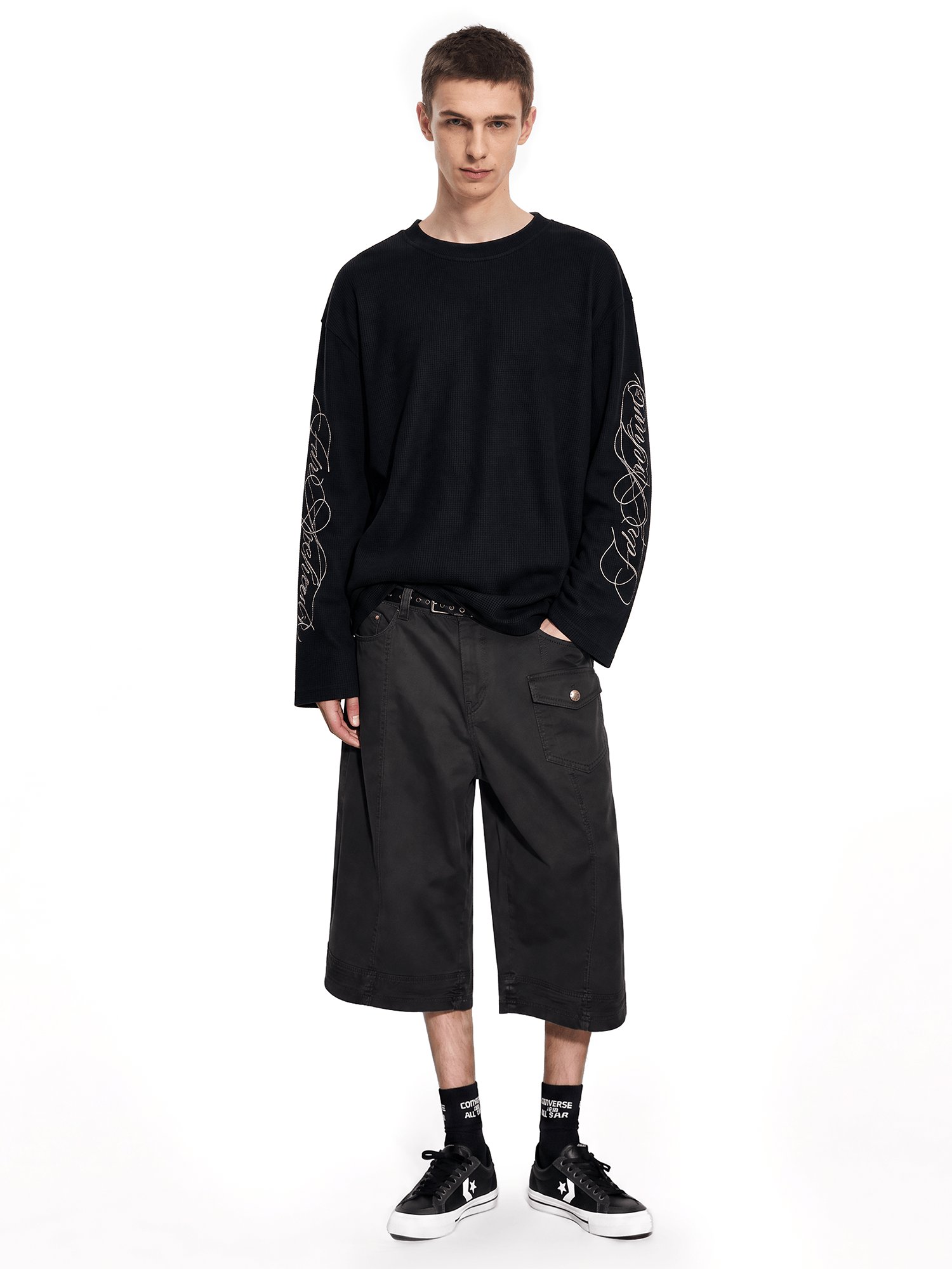 Script Embroidered Waffle Top - Front View - Streetwear Aesthetic | FDR Studios