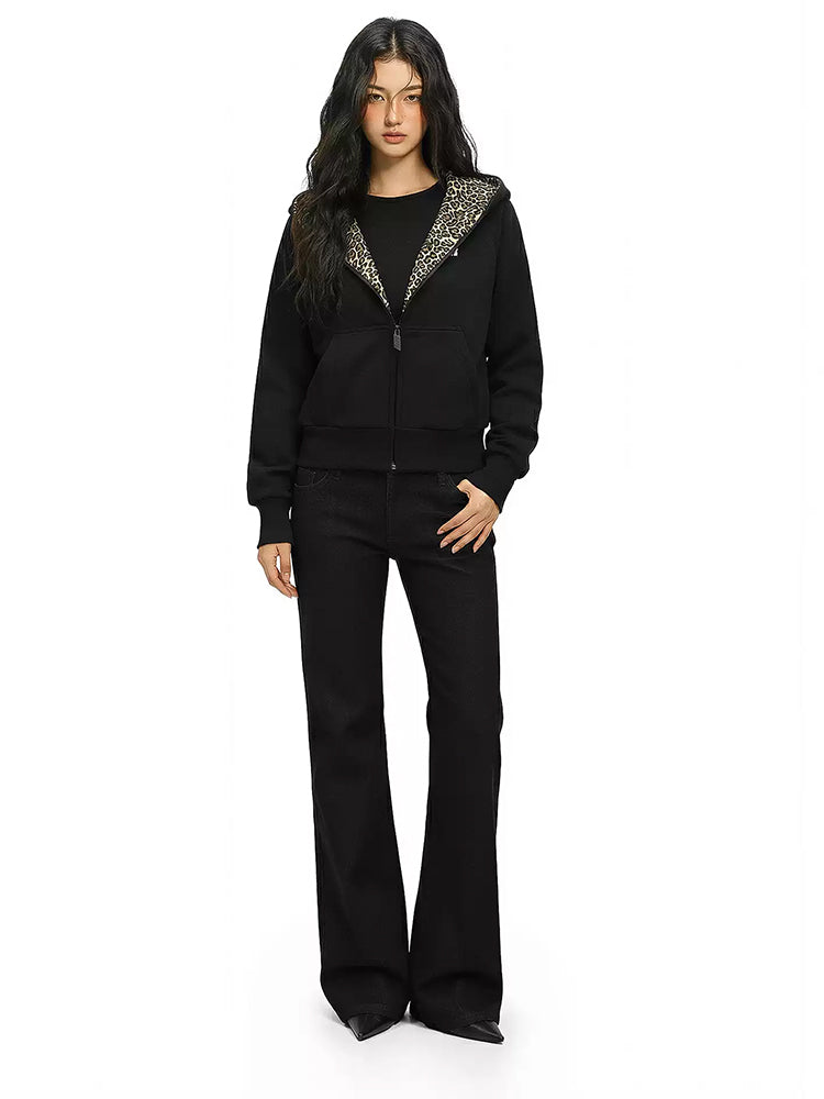 Complete black Y2K lounge set featuring cropped hoodie and wide-leg sweatpants.