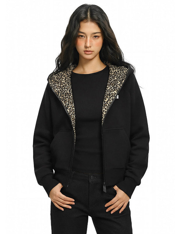 Leopard Fleece Cropped Hoodie