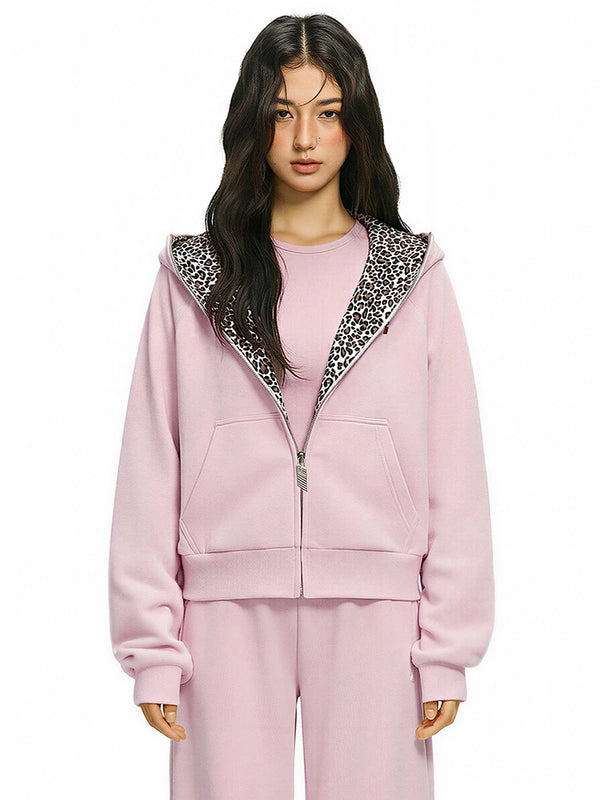 Leopard Fleece Cropped Hoodie - Front View - Streetwear Aesthetic | FDR Studios