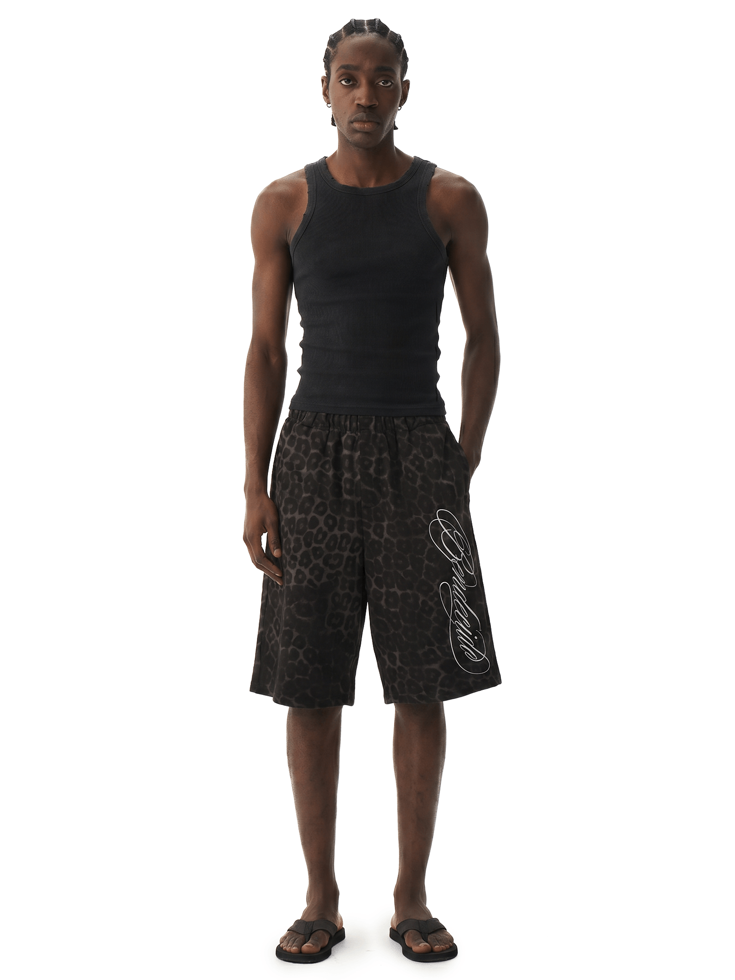 Pantalones de chándal anchos con estampado de leopardo y grafiti