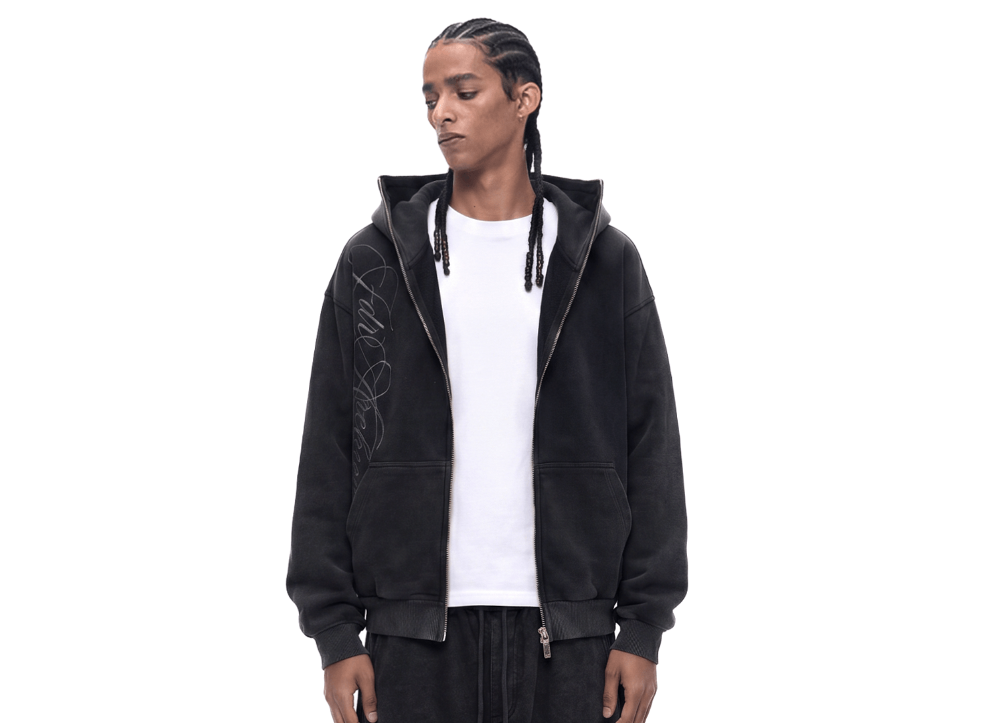 Washed Embroidery Zip Hoodie - Style Perspective Shot 6 - Streetwear Aesthetic | FDR Studios