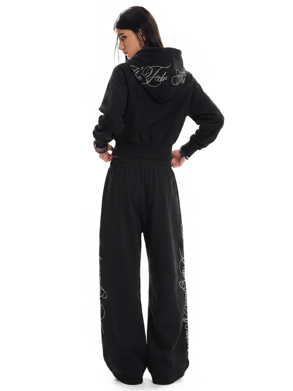 Rhinestone Zip Hoodie,Baggy Sweatpants - Back Profile & Fit Detail - Oversized Baggy Fit | FDR Studios