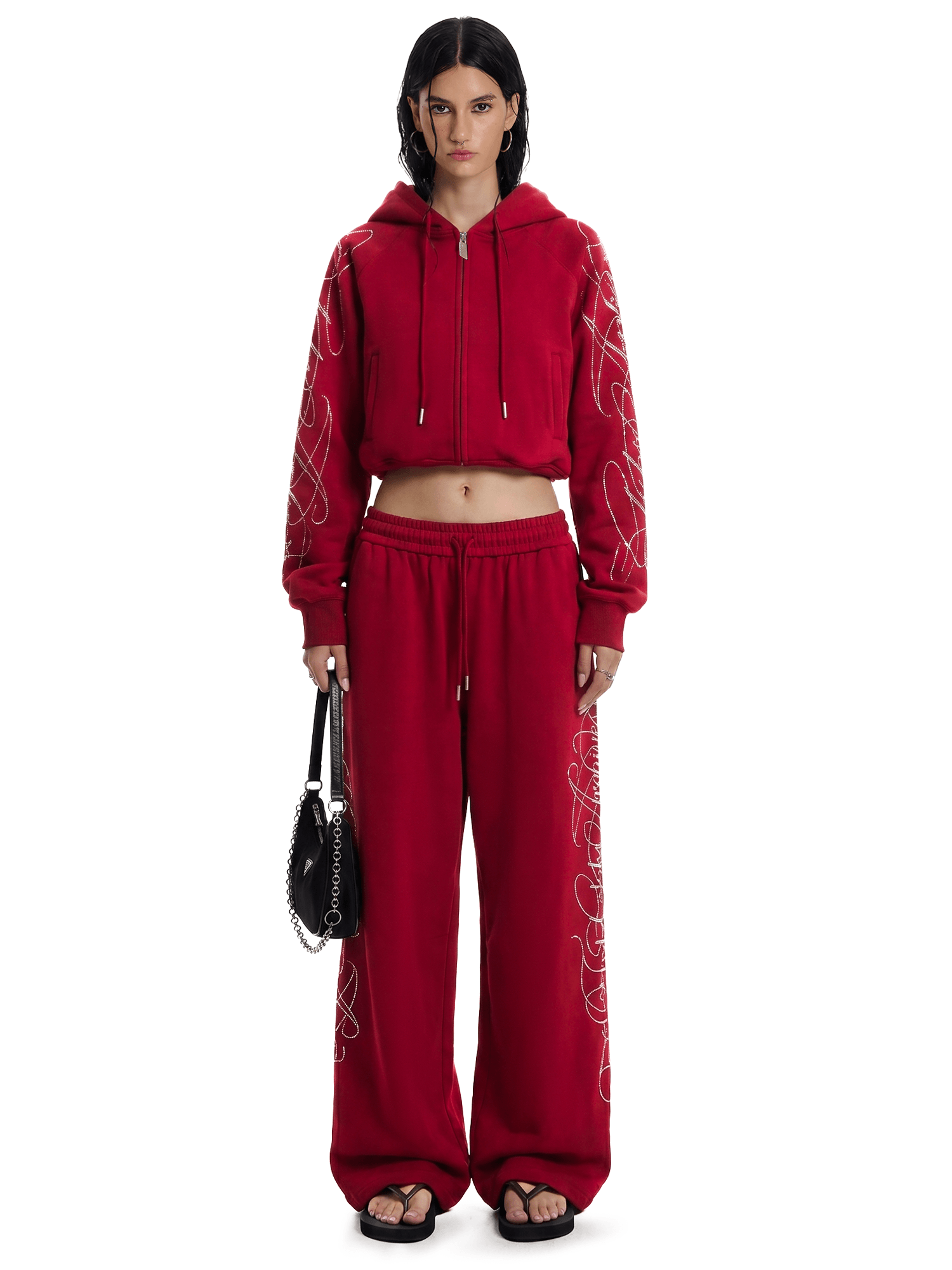 Rhinestone Zip Hoodie & Baggy Sweatpants