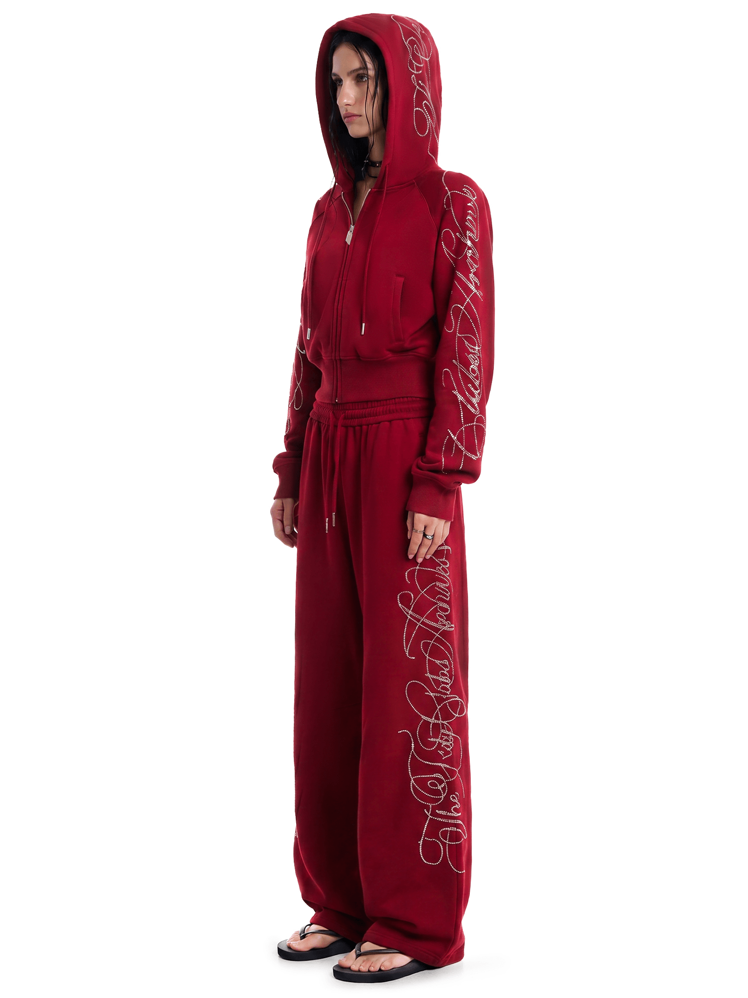 Rhinestone Zip Hoodie,Baggy Sweatpants - Style Perspective Shot 11 - Oversized Baggy Fit | FDR Studios
