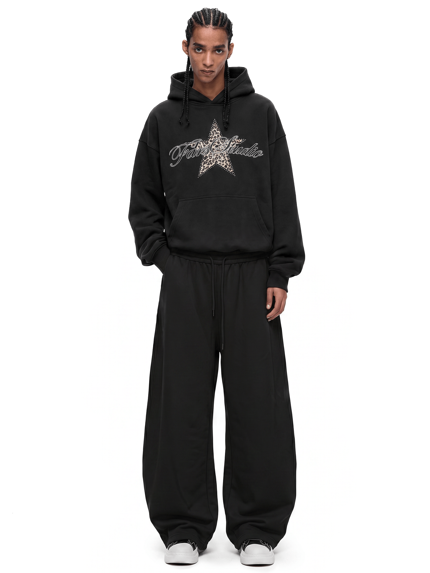 Styling look of Gothic Rhinestone Star Hoodie in Red - FDR
