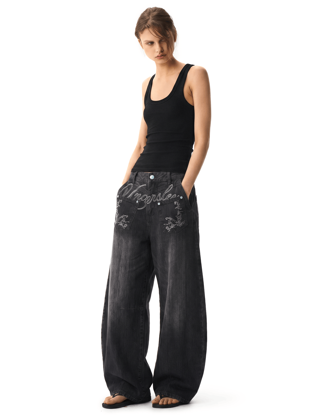 Türkis gestickter Denim