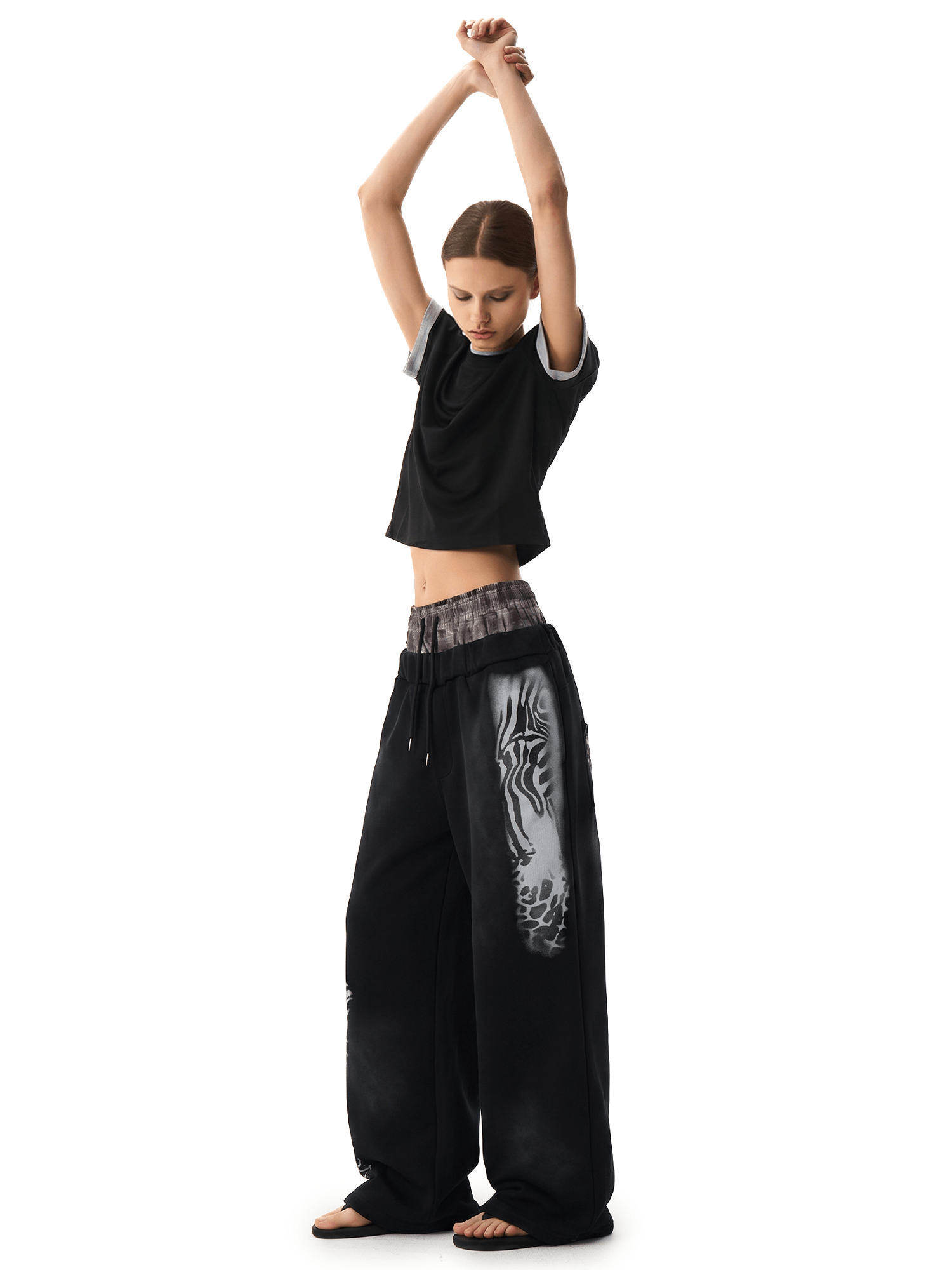 Grunge Leopard Layer Pants - Fabric Texture & Stitching Detail - Oversized Baggy Fit | FDR Studios
