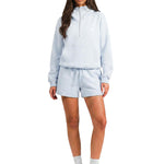 Front view of the oversized light blue FDR hoodie featuring a high-neck zip and signature "Big Hood."