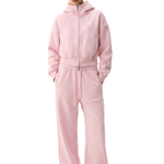 Pastel pink cropped hoodie with big hood, genderless boxy fit streetwear, high-street aesthetic.