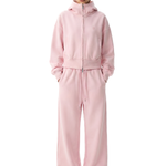 Relaxed fit pink zip-up cropped hoodie, urban style cyber Y2K fashion for spring/summer.