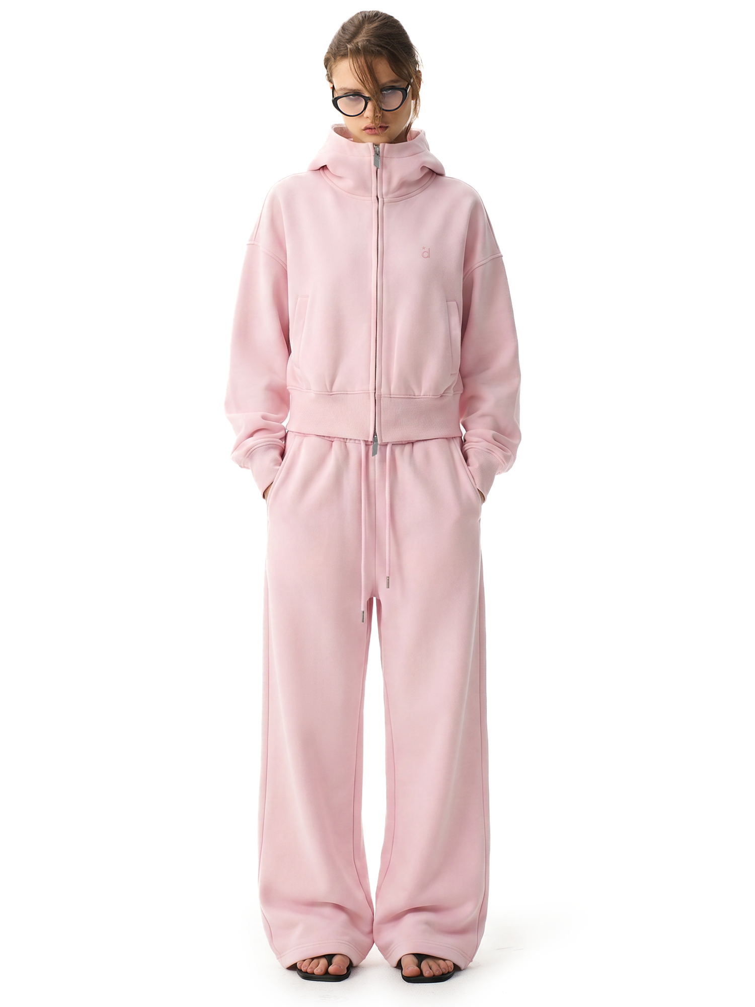 Styling look of Boxy Cloud Zip Hoodie in Pink - FDR