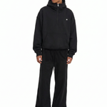 Men's high street black techwear tracksuit set featuring heavyweight half-zip hoodie.