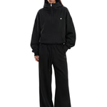 FDR Studios black unisex fleece tracksuit with high collar half-zip sweatshirt for women.