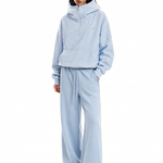 FDR Studios light blue unisex high street tracksuit with half-zip hoodie and wide-leg sweatpants.