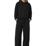 cyber polka dot oversized 2 way zip hoodie and extreme baggy patchwork pants set in industrial stark black