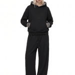 high street deconstructed black zip up hoody with high density digital polka dot print lining and loose trousers