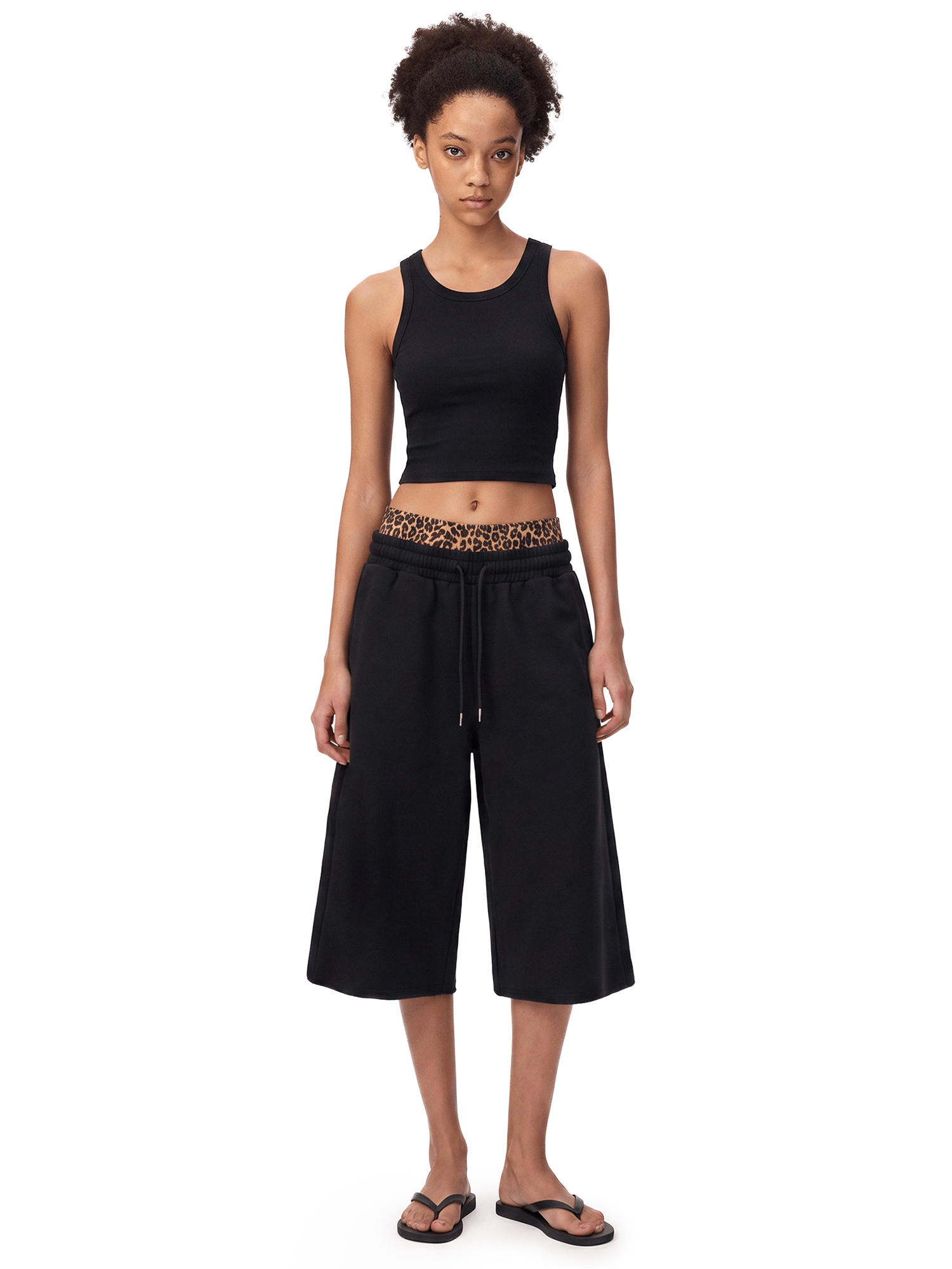 Side angle perspective of Leopard Double Waist Baggy Shorts in Pink - FDR