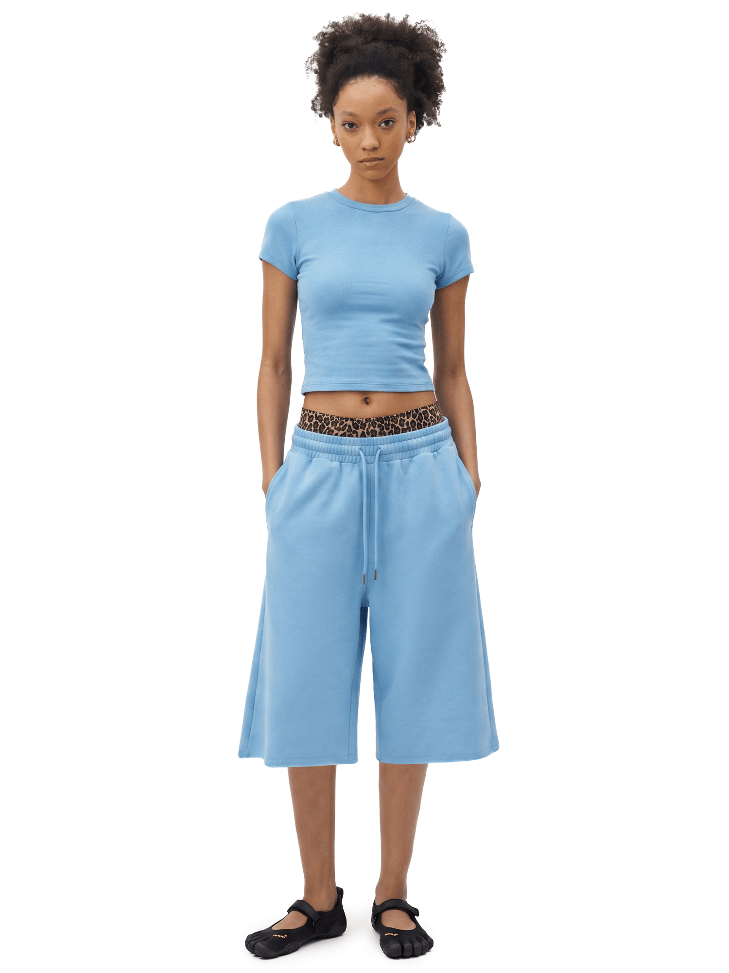 Product perspective 13 of Leopard Double Waist Baggy Shorts in Black - FDR
