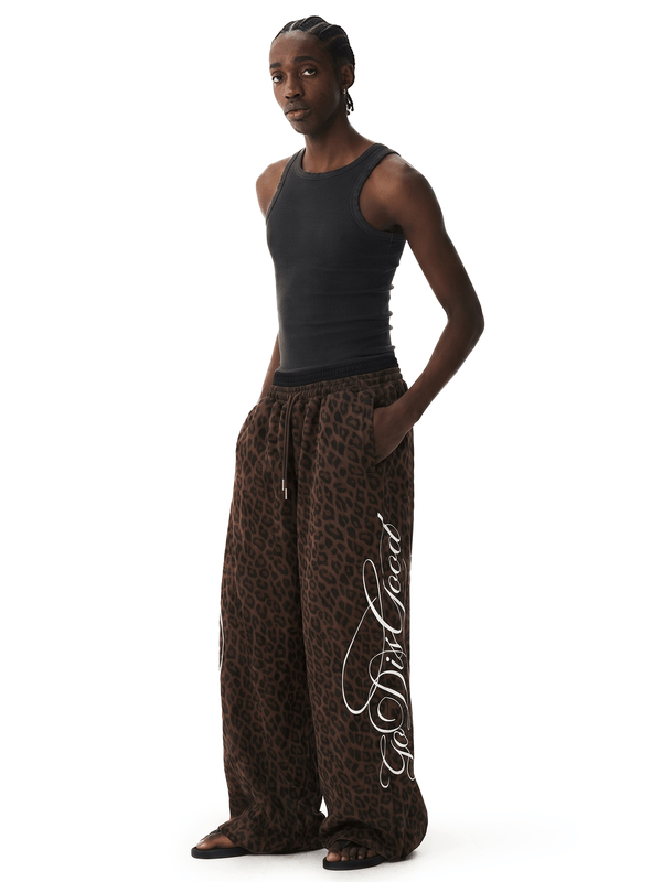 Graffiti Leopard Baggy Sweatpants - Close-up Material & Design Feature - Oversized Baggy Fit | FDR Studios