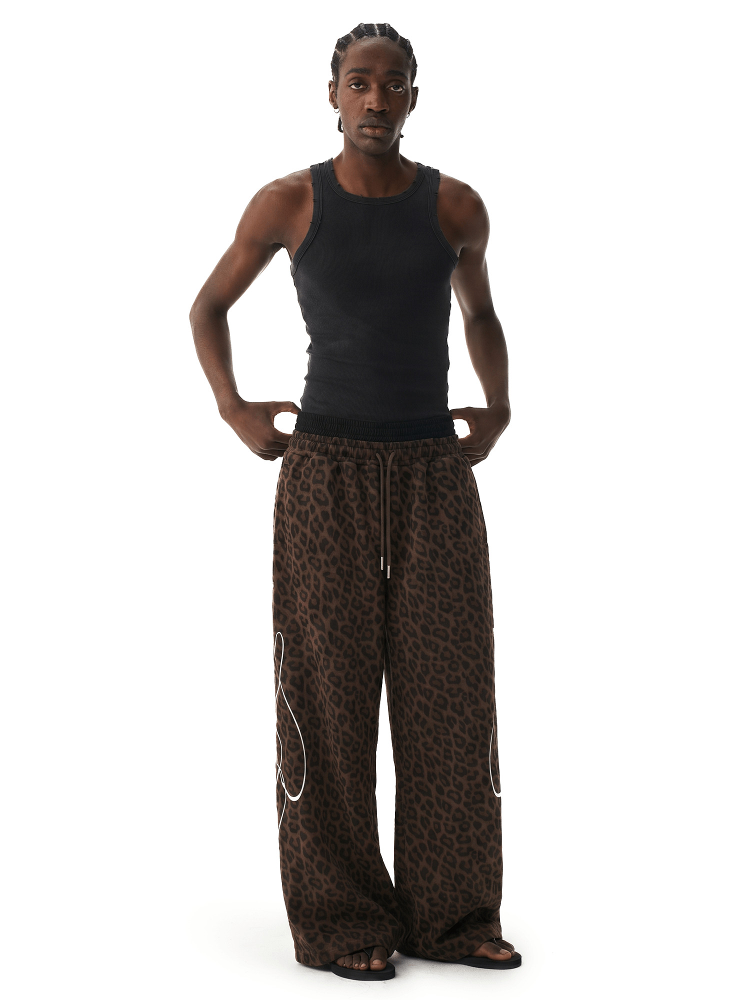 Graffiti Leopard Baggy Sweatpants - Side Angle & Silhouette Detail - Oversized Baggy Fit | FDR Studios