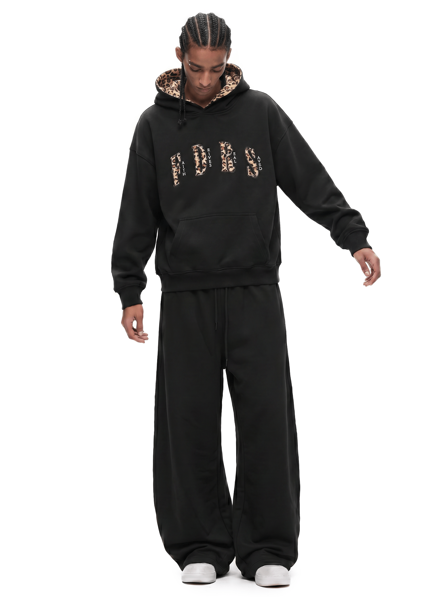 Leopard-Lined Oversized Hoodie - Close-up Material & Design Feature - Streetwear Aesthetic | FDR Studios