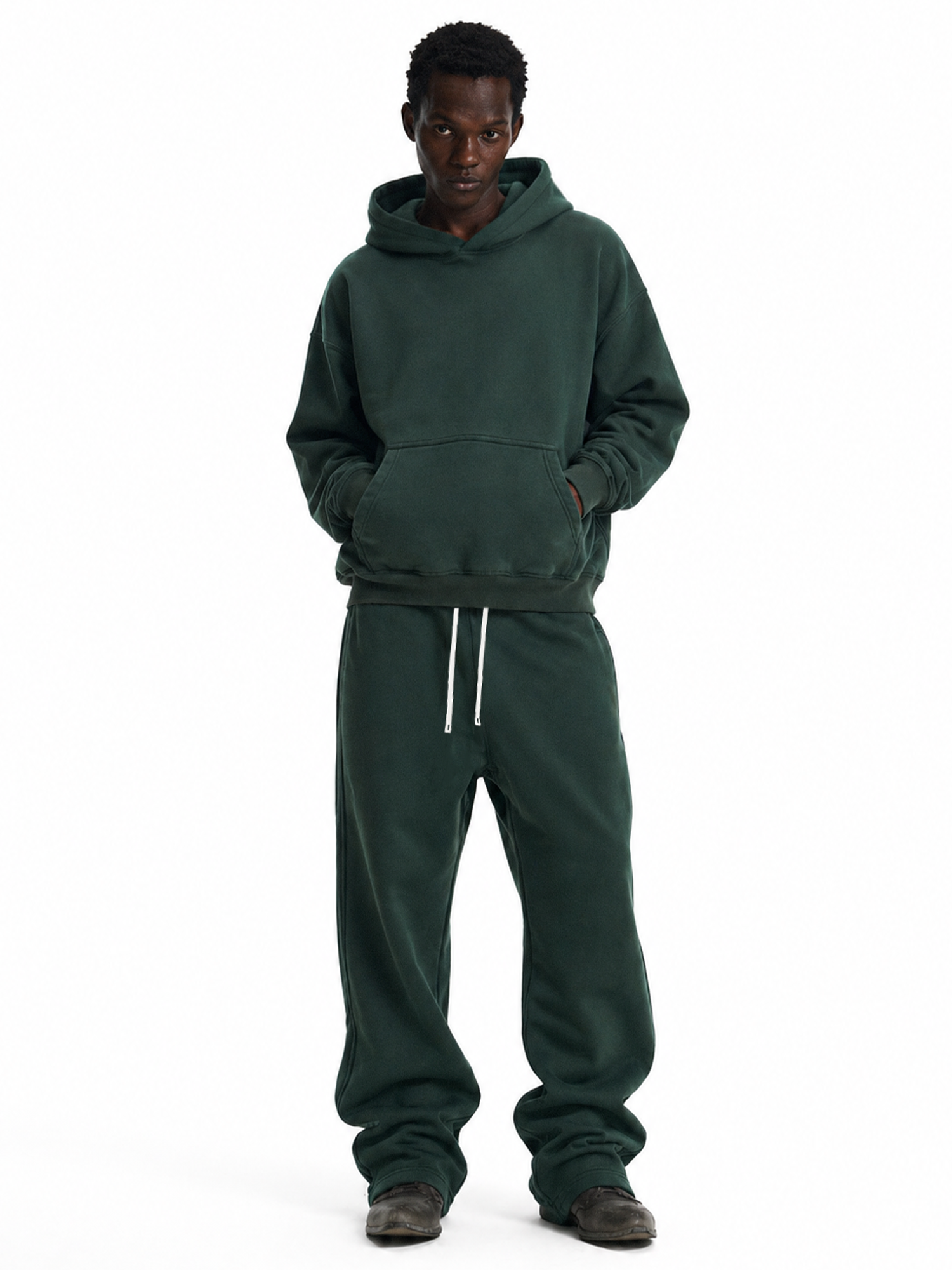 Product perspective 8 of Washed Fleece Boxy Hoodie in Dark Green - FDR