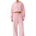 Detailed look of pink cropped sweatshirt, effortless urban mood streetwear