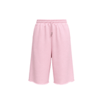 Product shot of light pink high-waisted drawstring loose shorts against a plain white background.