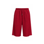 Product shot of dark red high-waisted drawstring loose shorts against a plain white background.