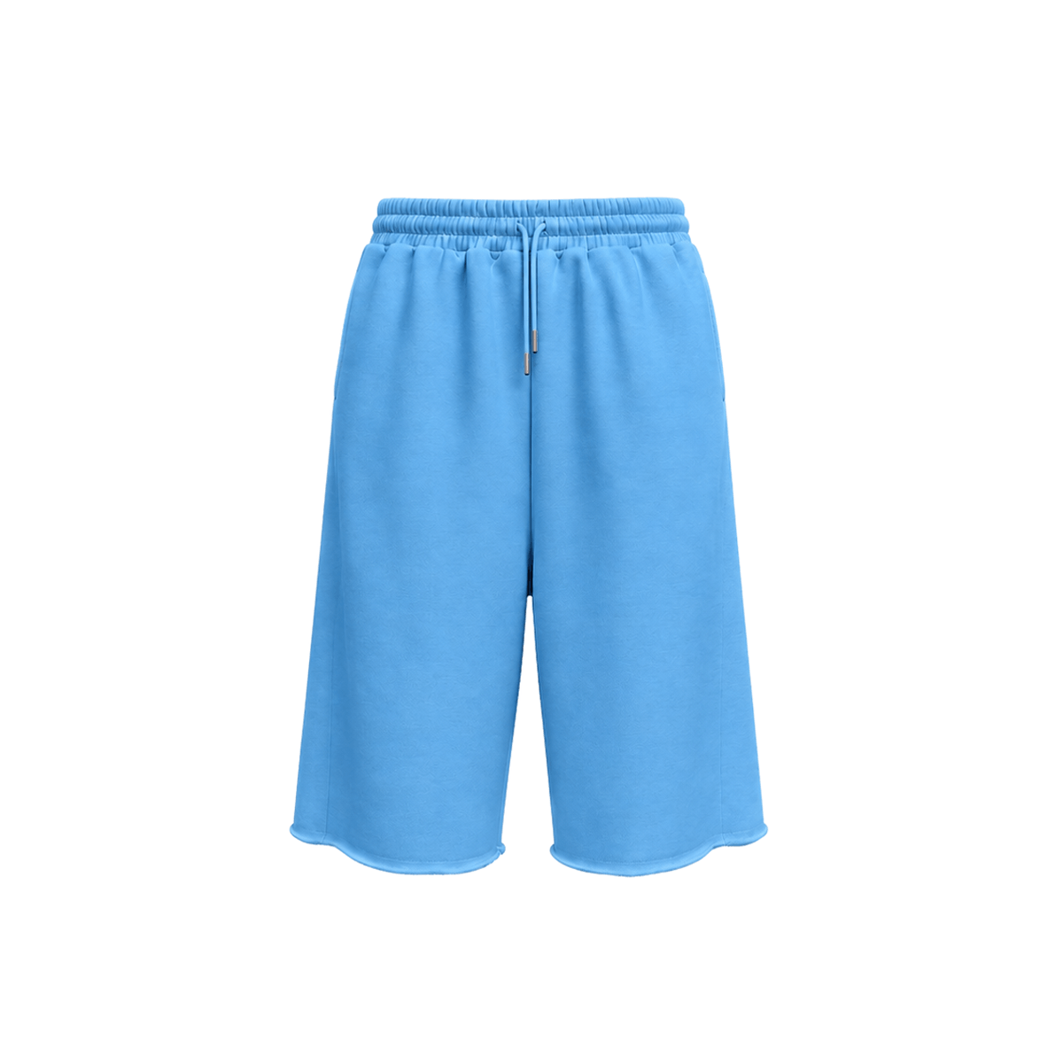 Product shot of lake blue high-waisted drawstring loose shorts against a plain white background.