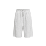 Product shot of light gray high-waisted drawstring loose shorts against a plain white background.