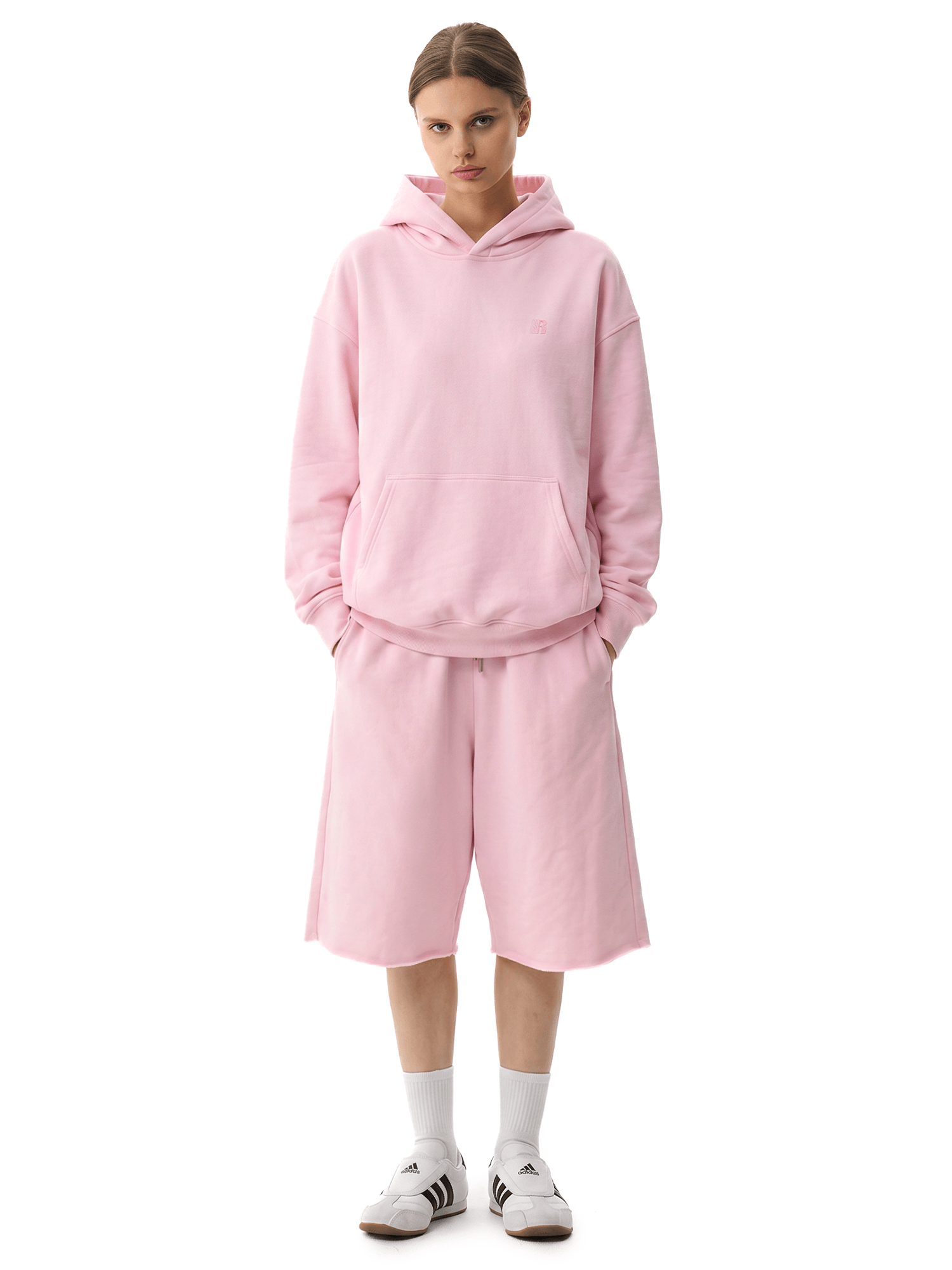 Full length outfit shot of Palette Heavyweight Boxy Hoodie in Black - FDR