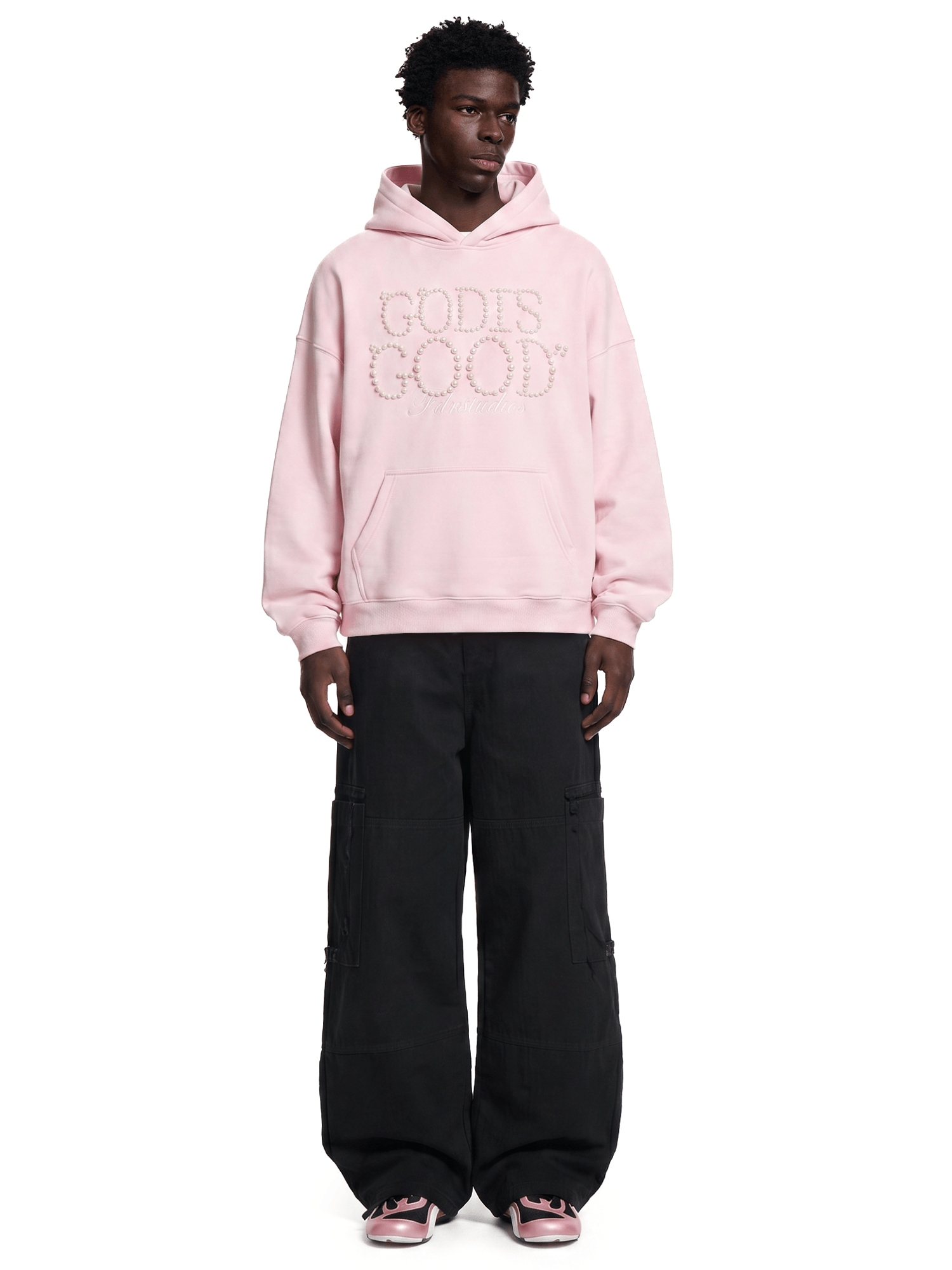 Pearl Script Oversized Hoodie - Side Angle & Silhouette Detail - Streetwear Aesthetic | FDR Studios